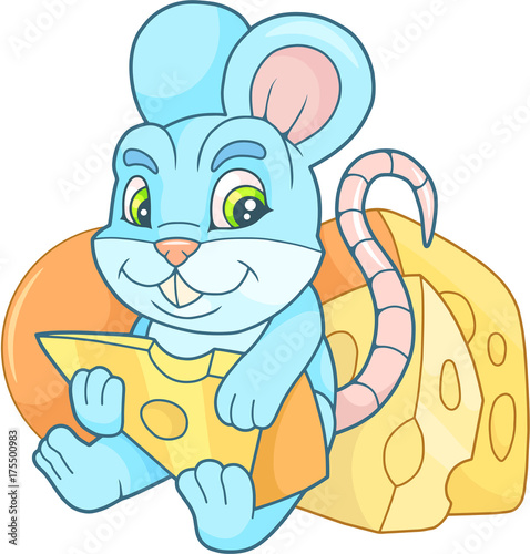 cartoon cute mouse eats cheese
