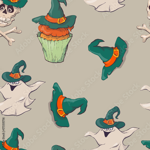 seamless halloween party pattern wrapping with decorations