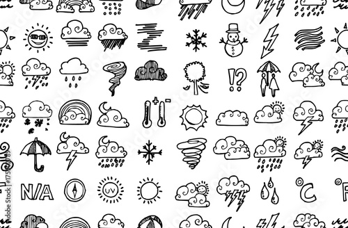 Hand drawn seamless pattern with decorative weather isolated. Vector sketch background black and white surface textures illustration used for wallpaper eps10