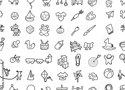 Hand drawn seamless pattern with decorative kid isolated. Vector sketch background surface textures illustration used for wallpaper eps10