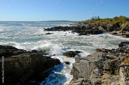 Rocky Coast at Casco Bay near Portland, Maine, USA.