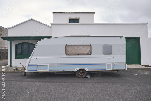 Lanzarote, Spain - August 24, 2015 : Caravan parked in Mancha Blanca, Lanzarote