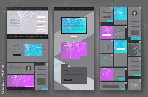 Website template design with interface elements