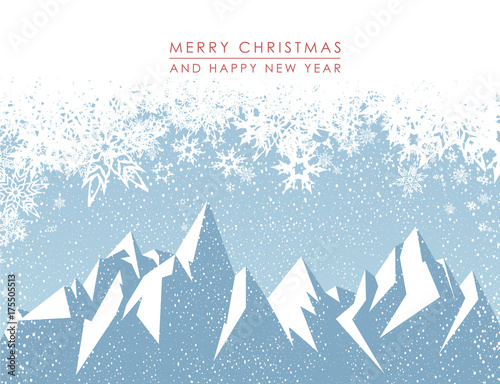 Winter mountain landscape scenery with Merry Christmas.