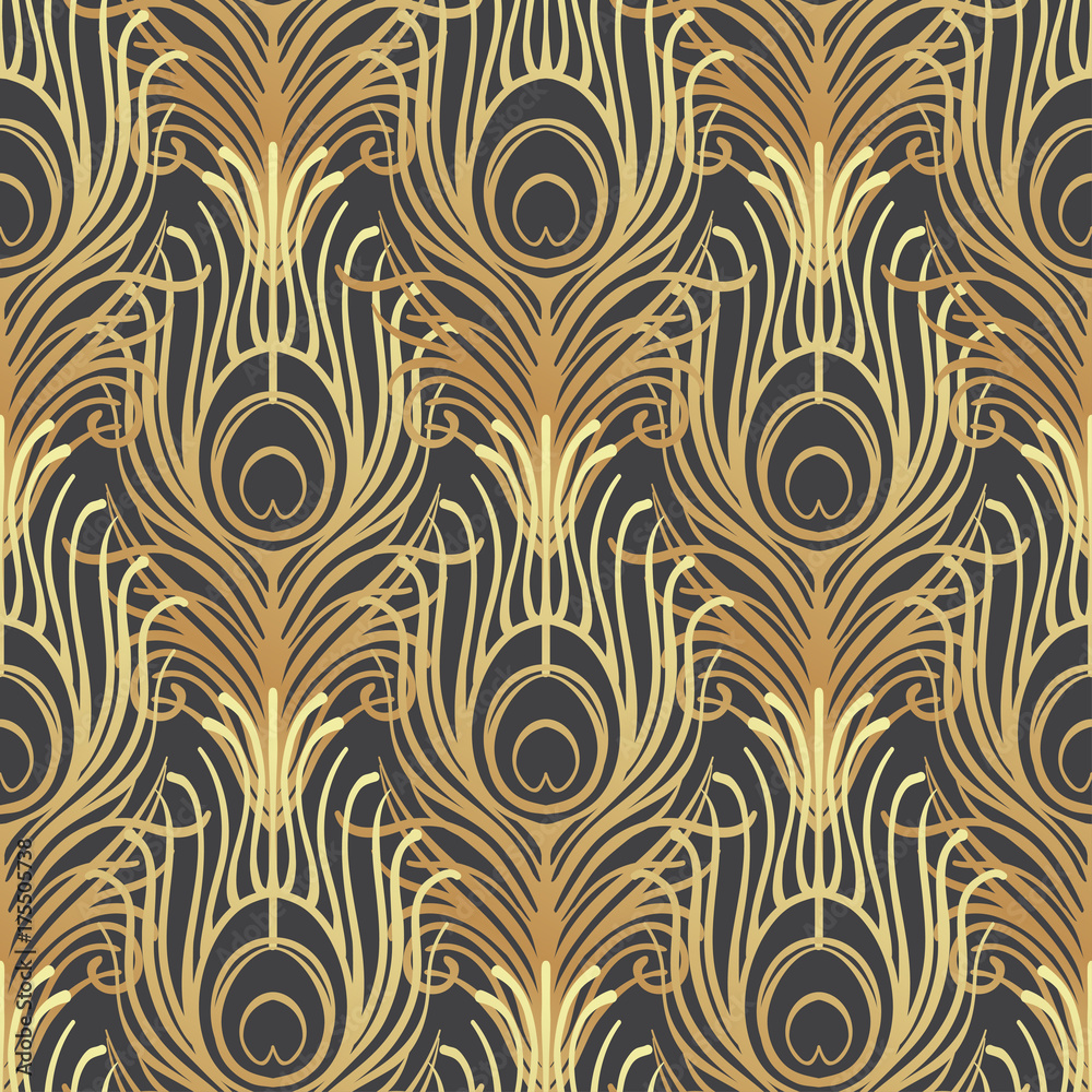 Art Deco Style Geometric Seamless Pattern In Black And Gold. Vector 