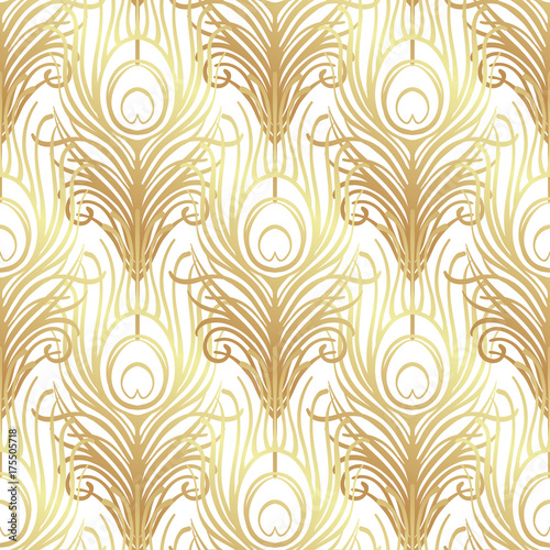 Art deco style geometric seamless pattern in black and gold. Vector illustration. Roaring 1920's design. Jazz era inspired . 20's. Vintage Fabric, textile, wrapping paper, wallpaper.