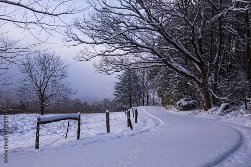 A Snowy, Winding road in Smoky Mtn Nat'l Park's Cades Cove