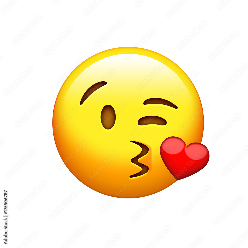 Isolated yellow smiley face with kissing mouth icon Isolated yellow smiley face with kissing mouth icon