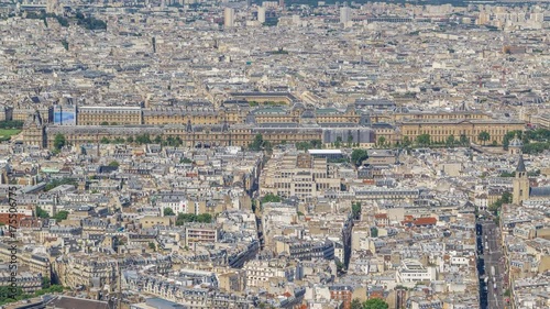 Top view of Paris skyline from observation deck of Montparnasse tower timelapse. Main landmarks of european megapolis. Paris, France photo