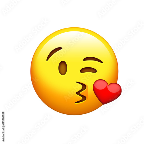 Isolated yellow smiley face with kissing mouth icon