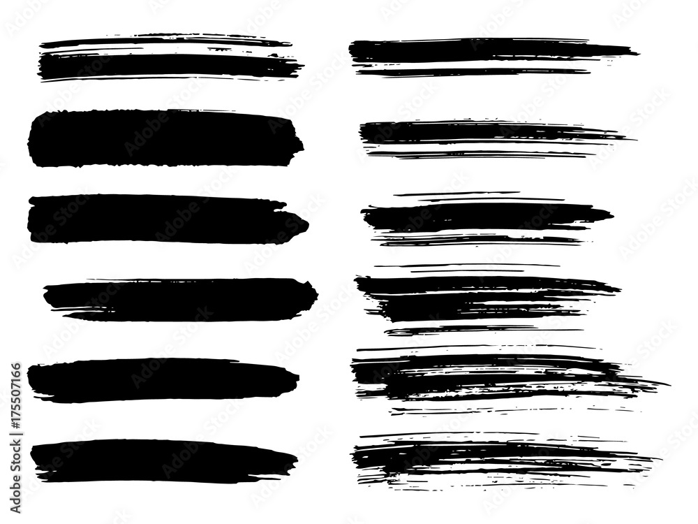 Painted grunge stripes set. Black labels, background, paint texture. Brush strokes vector. Handmade design elements.