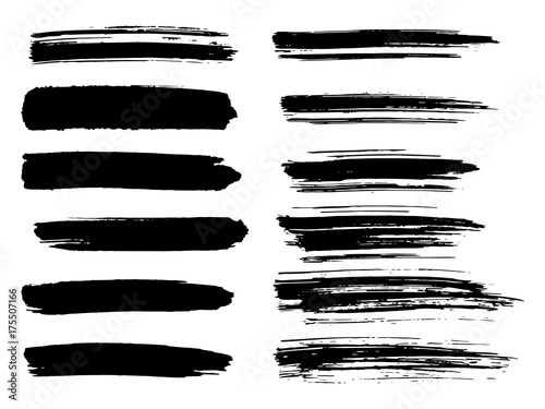 Painted grunge stripes set. Black labels, background, paint texture. Brush strokes vector. Handmade design elements. photo