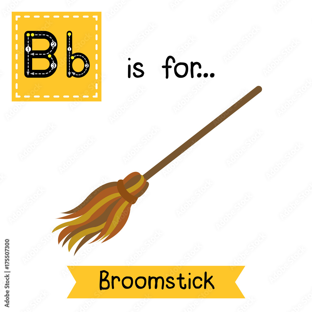 Cute Children ABC Alphabet B Letter Tracing Flashcard Of Broomstick For ...