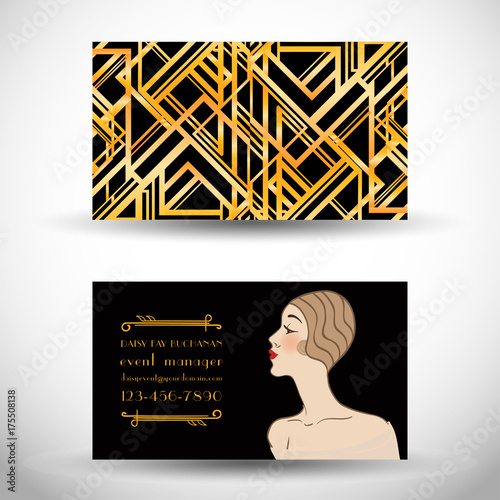 Retro fashion. Costume party or mafia game discount banner template. Flapper girl. Vintage background set (1920's style). Vector illustration for party, wedding.