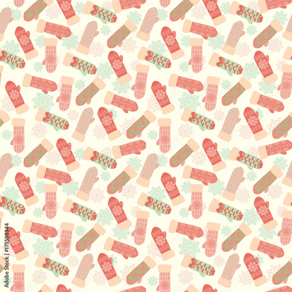 Cute background with mittens and snowflakes. Cute background with mittens and snowflakes.