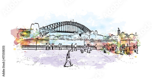 Watercolor Sketch of Sydney Harbour bridge Australia in vector illustration.