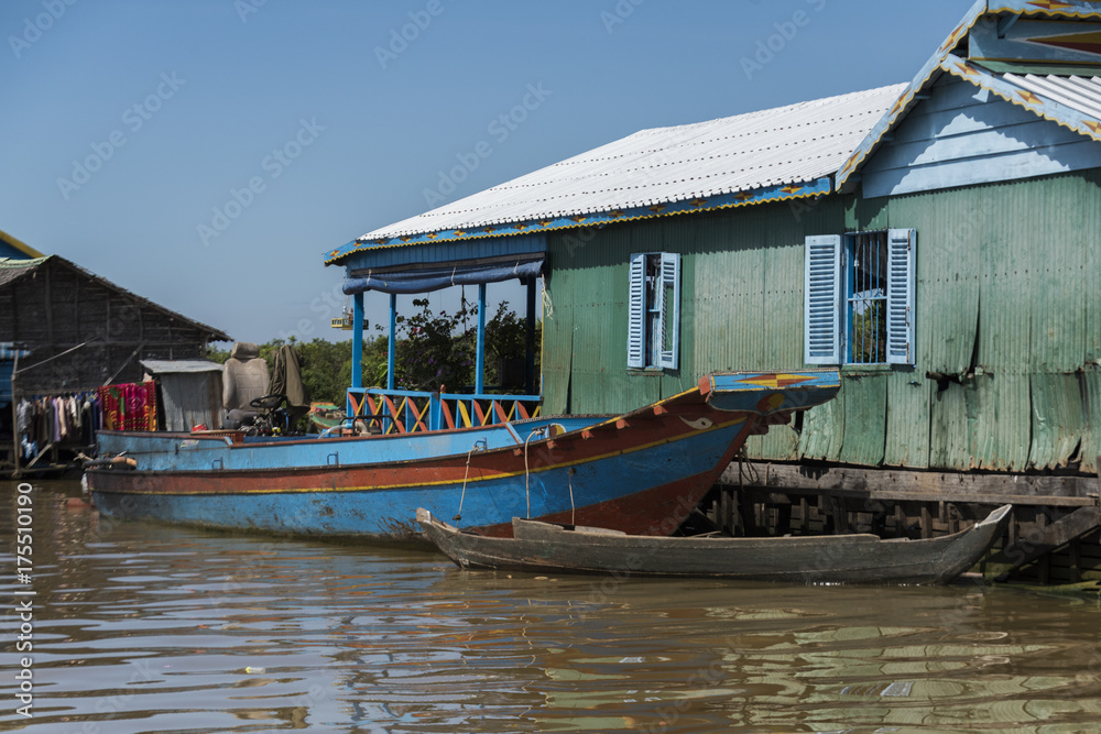 Rowboat in Tonle Sap lake, Kampong Phluk, Siem Reap, Cambodia