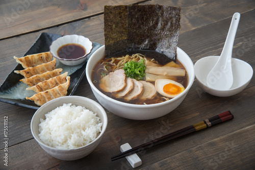 traditional tokyo style ramen with dumpling photo