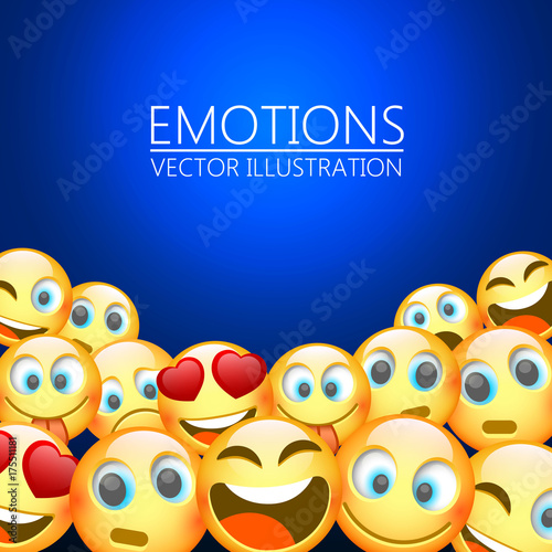 Modern yellow laughing three Emoji, Emotions background, Vector illustration