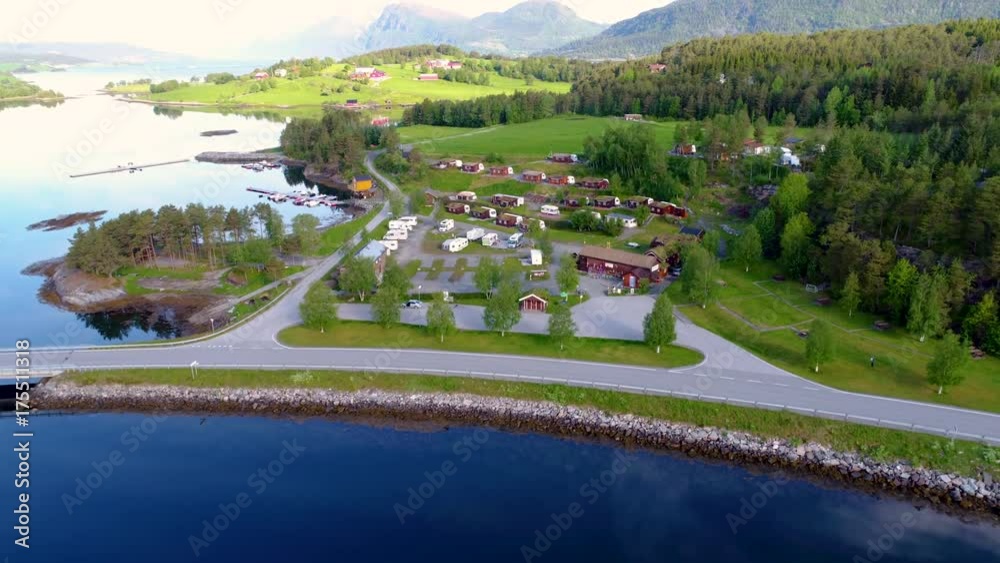 Beautiful Nature Norway Aerial view of the campsite to relax. Beautiful Nature Norway Aerial view of the campsite to relax.