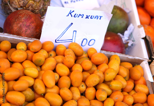 many fresh orange kumkuat a tropical fruit for sale