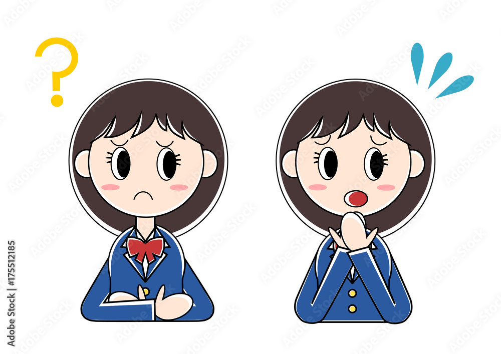 女性 学生 表情 イラスト 疑問 困る Stock Vector Adobe Stock