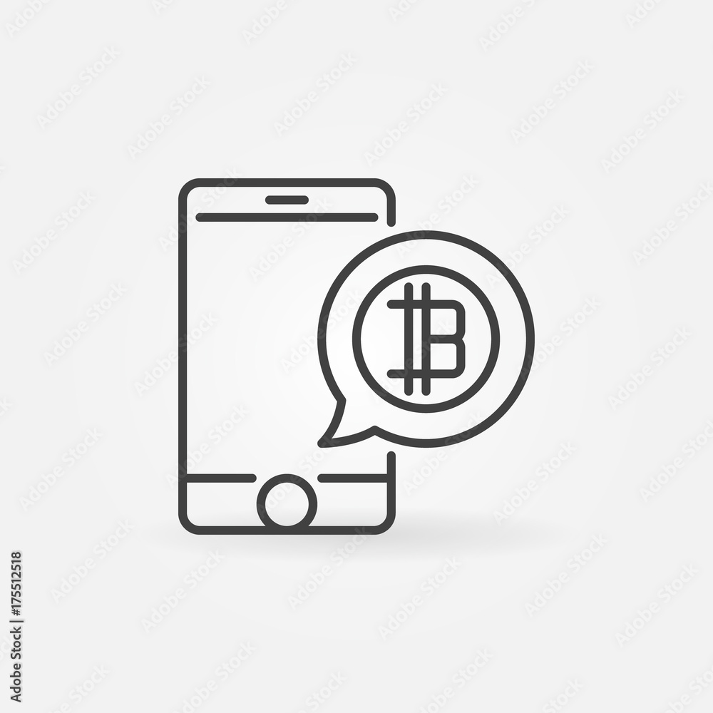 Smartphone with cryptocurrency speech bubble line icon. Mobile d