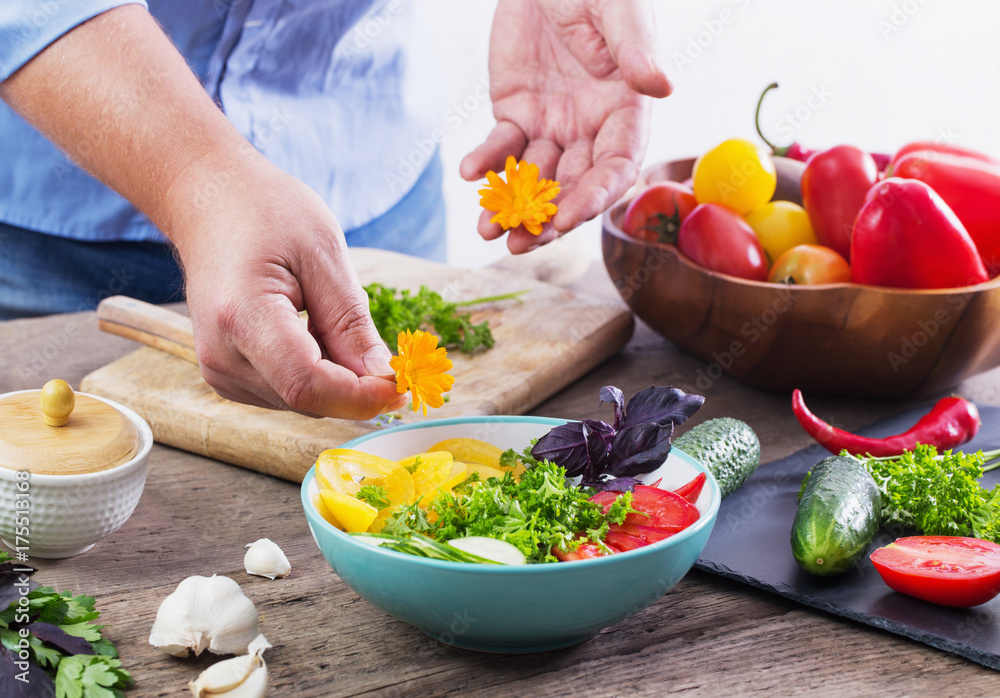 man cooking a vegetarian salad man cooking a vegetarian salad