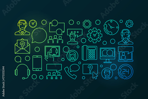 Colorful call center and user support vector concept horizontal 
