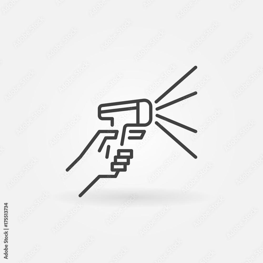 Hand holding barcode scanner icon in thin line style 