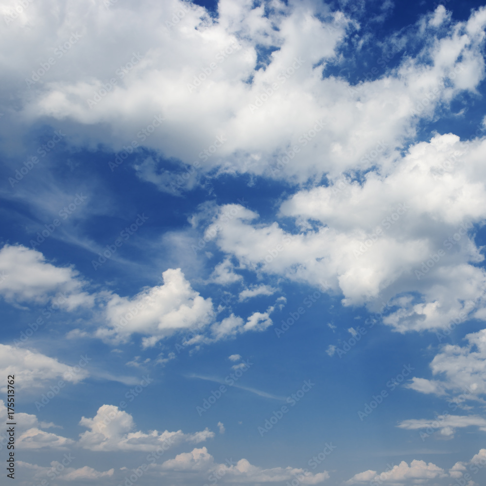 Obraz premium Cumulus białe chmury na tle błękitnego nieba