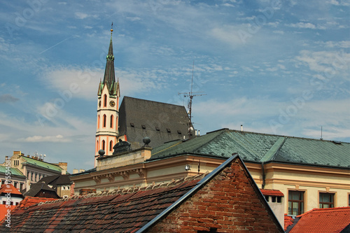 Roofs in Cesky Krumlov. St. Vitus Church - UNESCO World Heritage Site, Czech republic