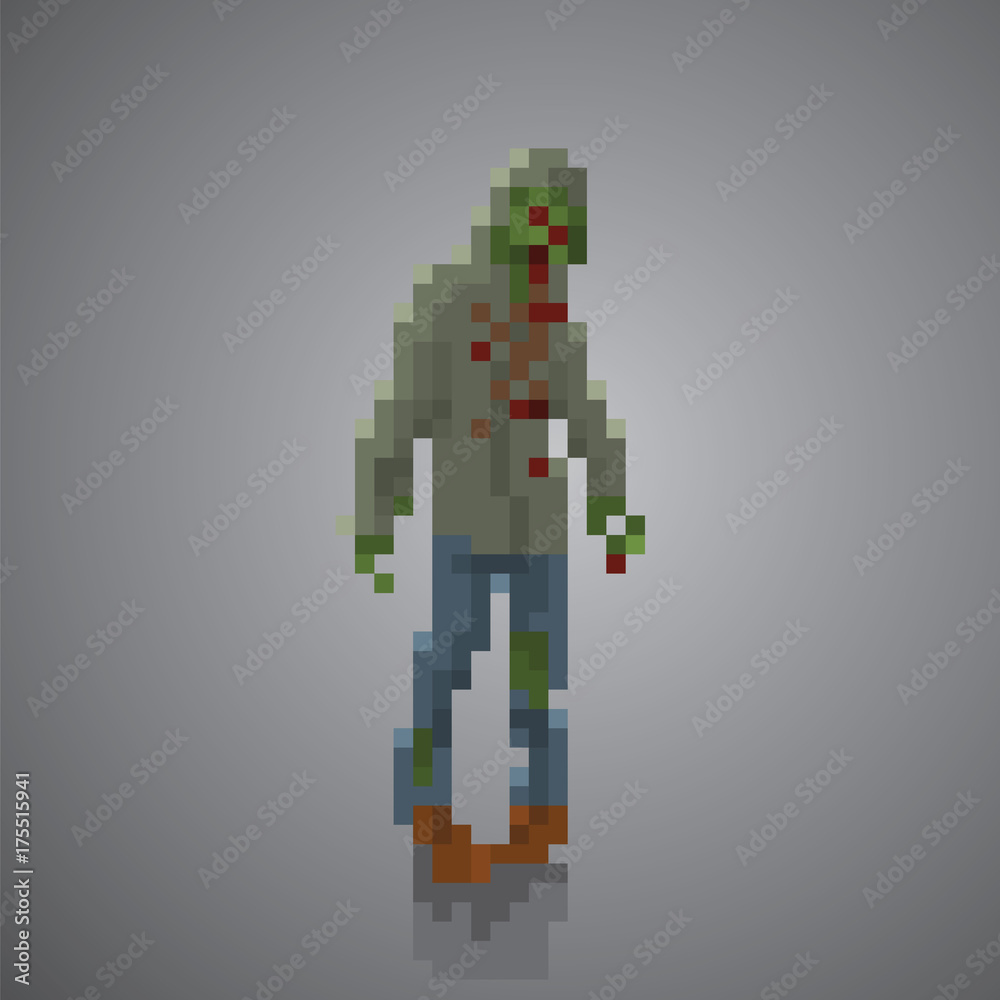 Fototapeta premium Zombie man in Hood pixel 8 bit vector illustration.