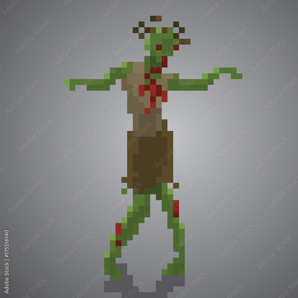 Fototapeta premium Zombie woman pixel 8 bit vector illustration.