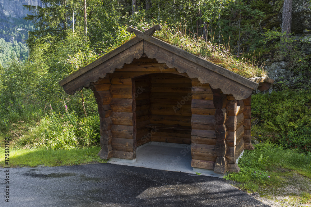 traditional bus stop in Norway traditional bus stop in Norway