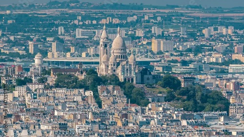 Top view of Paris skyline from observation deck of Montparnasse tower timelapse. Main landmarks of european megapolis. Paris, France photo