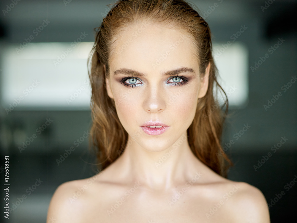 Naklejka premium Woman cosmetic closeup beauty portrait, for salon and advertisement beautiful people and healthy care skin and hair.