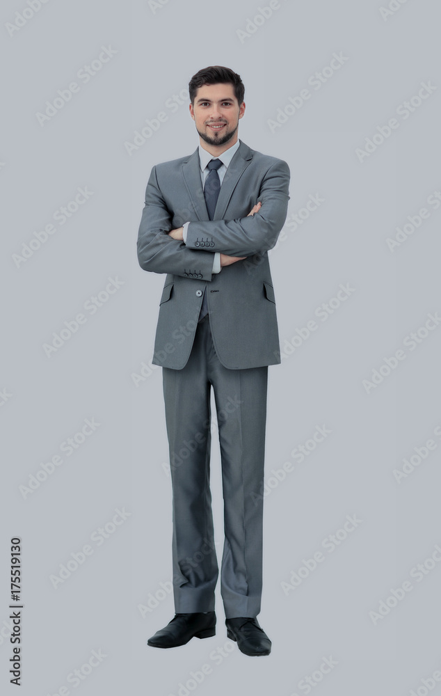 confident is a successful businessman in gray suit standing with confident is a successful businessman in gray suit standing with