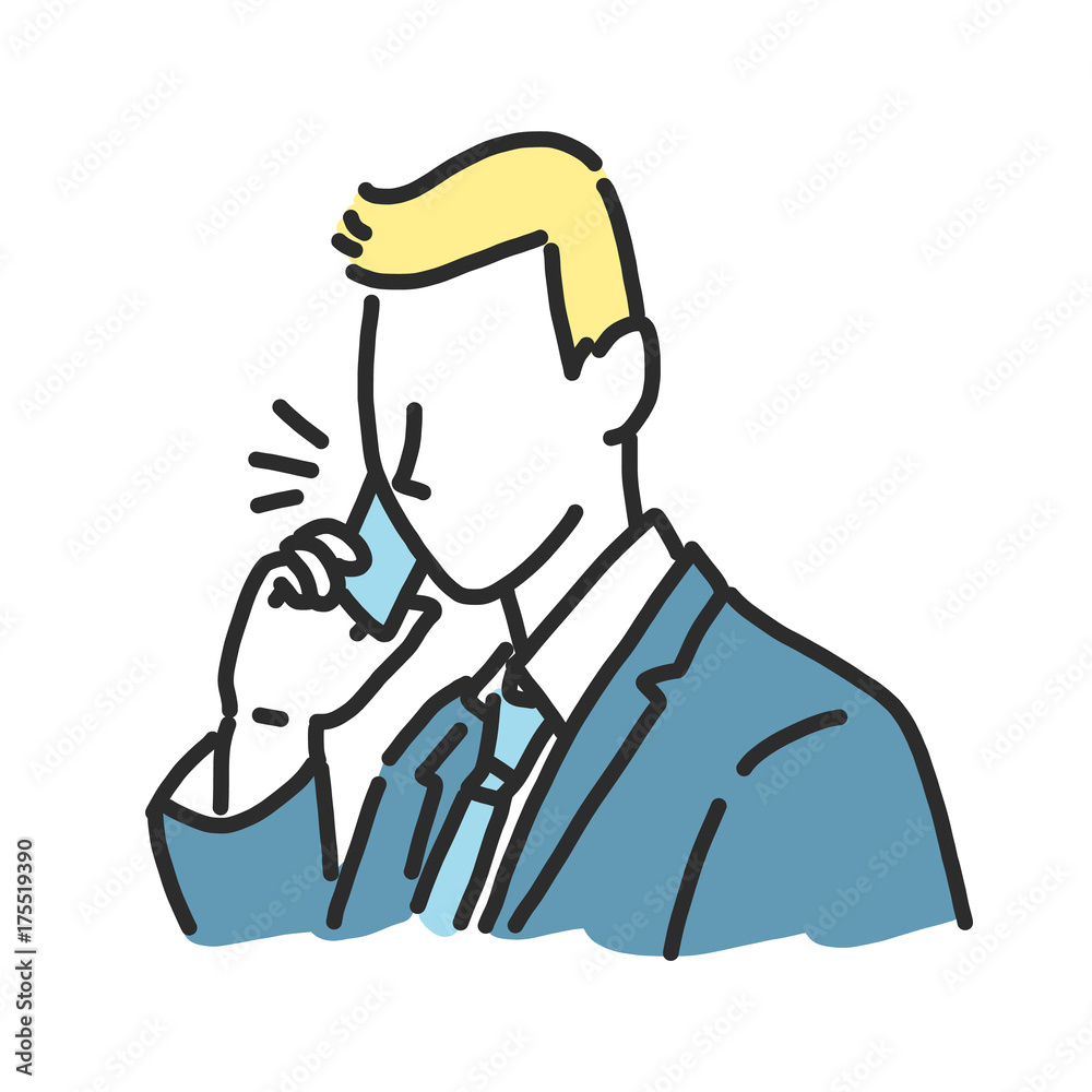 businessman talking on the phone. line drawing illustration in various poses.