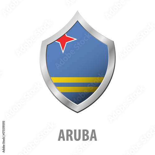 Free Download Aruba flag on metal shiny shield vector illustration. - GFXLoad