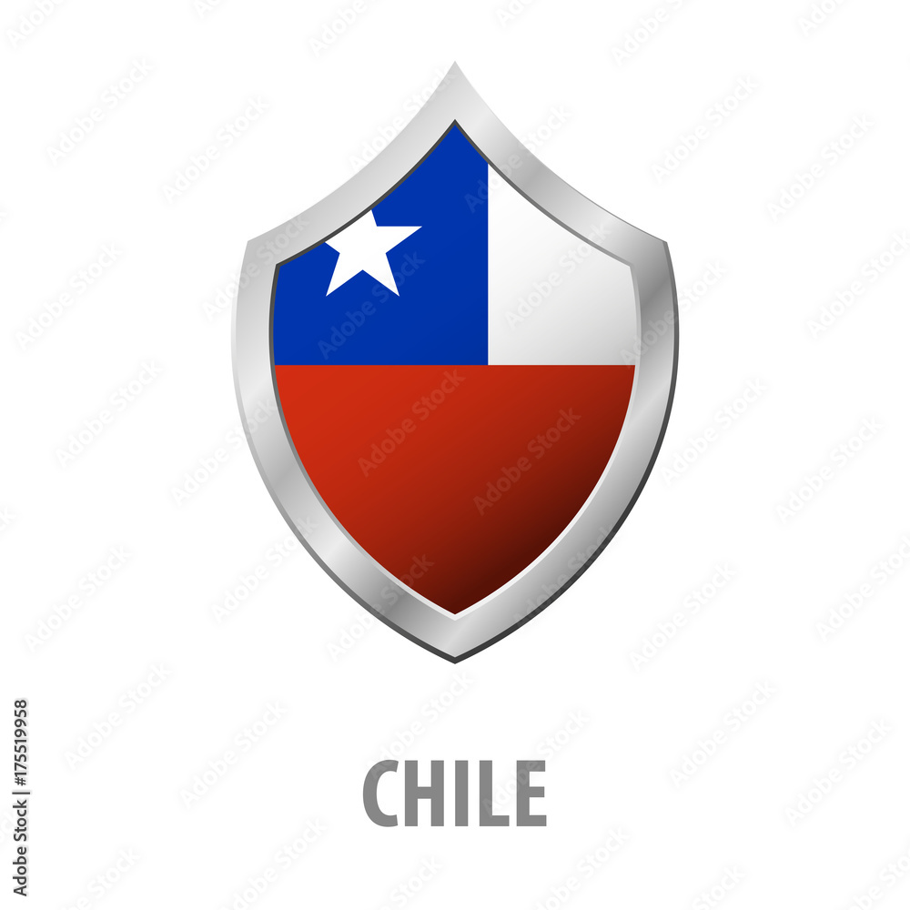 Chile flag on metal shiny shield vector illustration. Chile flag on metal shiny shield vector illustration.