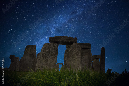 Starry Night Stonehenge - one of the wonders of the world and the best-known prehistoric monument in Europe Salisbury, United Kingdom