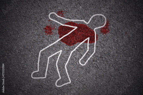 crime scene - shape of body on asphalt texture