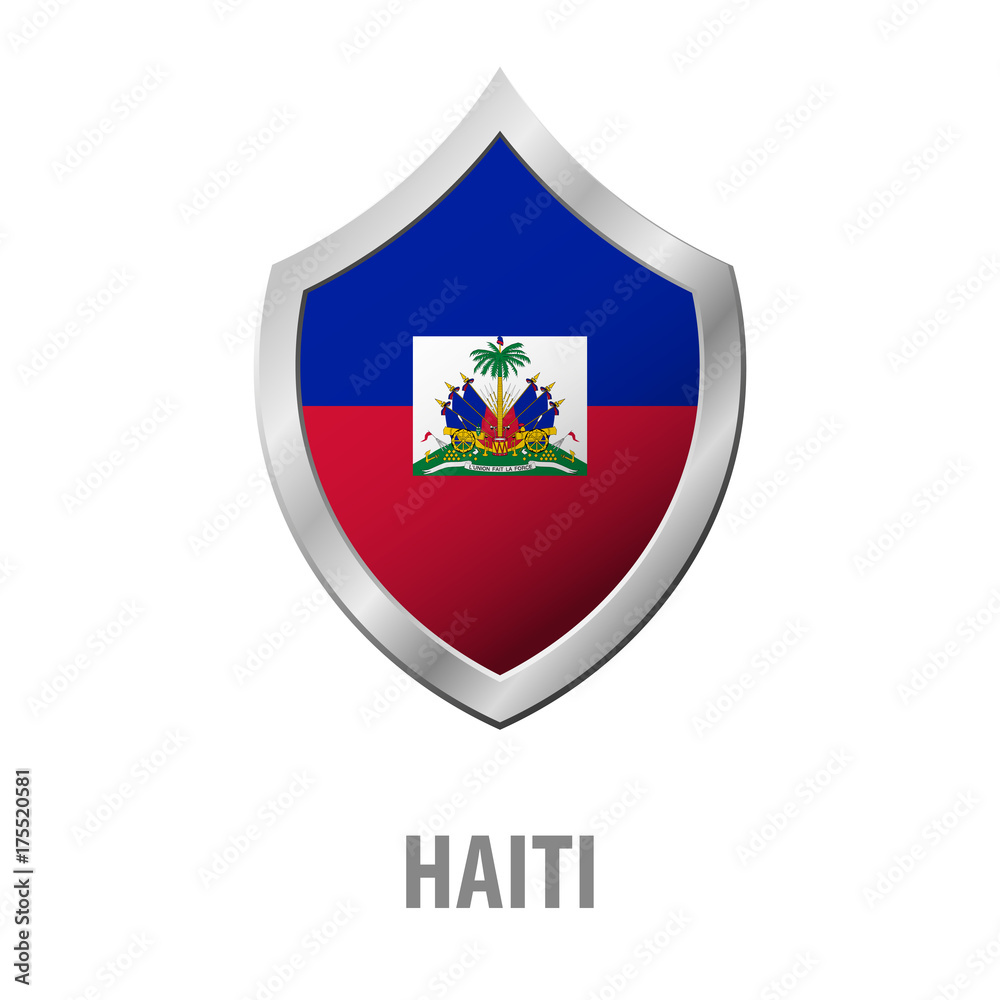 Haiti flag on metal shiny shield vector illustration.