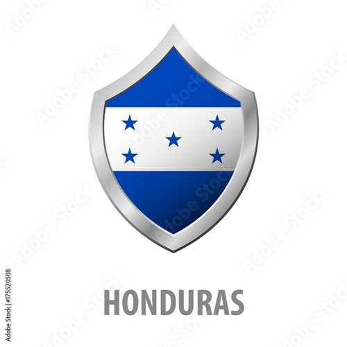 Honduras flag on metal shiny shield vector illustration.