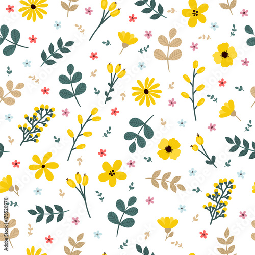 Wallpaper Mural Cute floral seamless pattern with flowers and branches. Elegant template for fashion prints. Spring background Torontodigital.ca