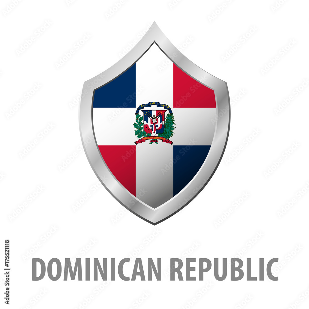 Dominican Republic flag on metal shiny shield vector illustration. Dominican Republic flag on metal shiny shield vector illustration.