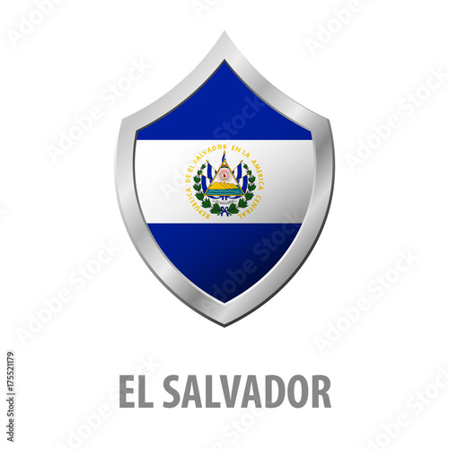 Free Download El Salvador flag on metal shiny shield vector illustration. - GFXLoad