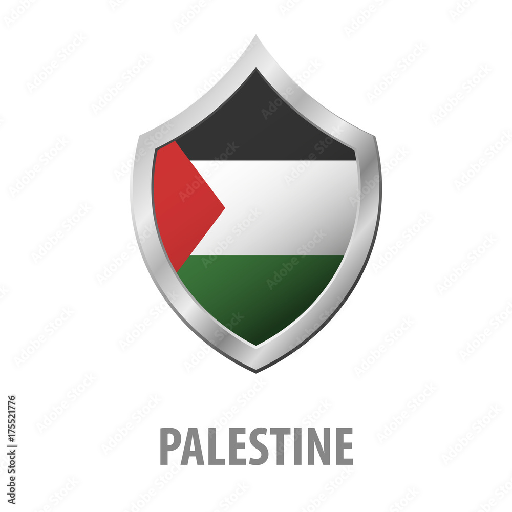 Palestine flag on metal shiny shield vector illustration. Palestine flag on metal shiny shield vector illustration.