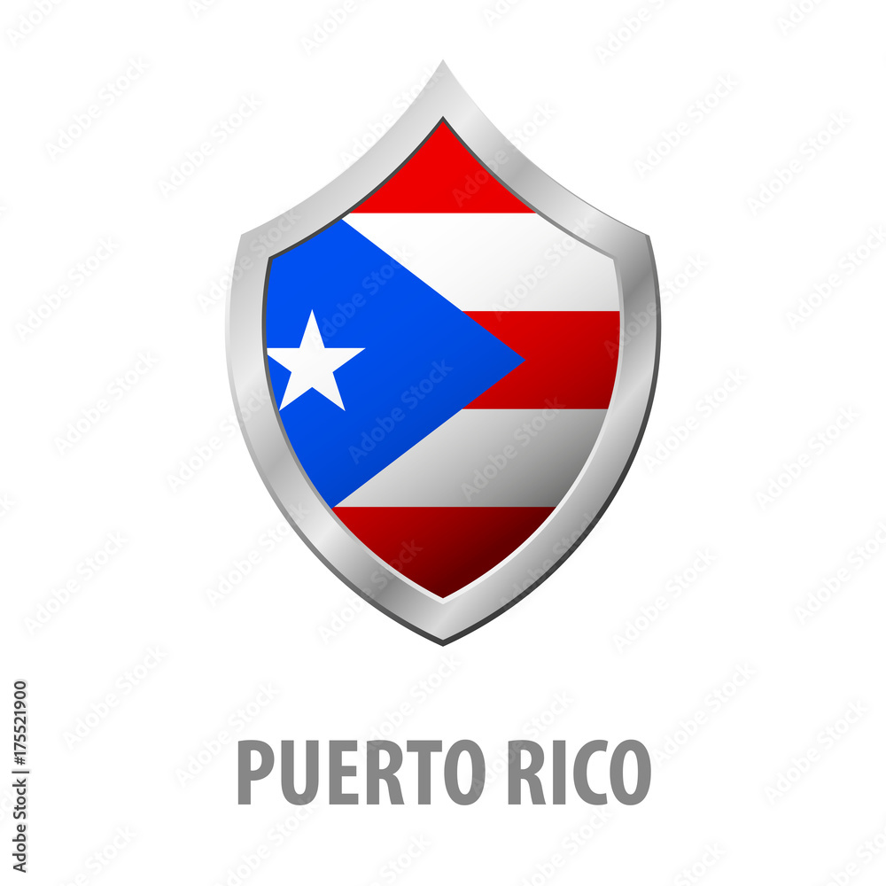 Puerto Rico flag on metal shiny shield vector illustration. Puerto Rico flag on metal shiny shield vector illustration.